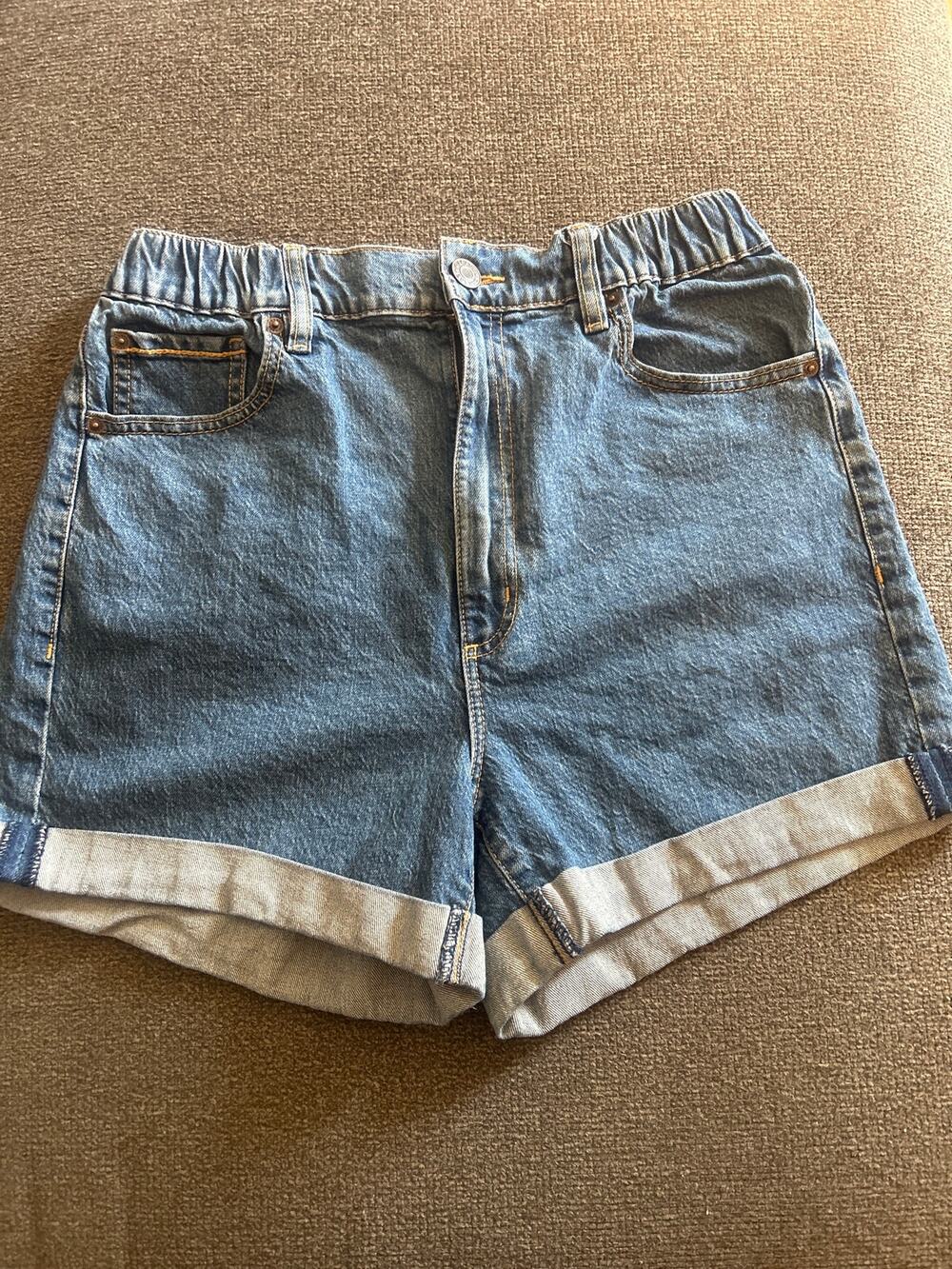 Garage Paperbag 80's Mom Style Elastic Waist Cuffed Jean Denim Shorts 9